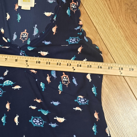 Anthropologie Maeve Tank Top Womens Size 0 Navy Turtle Print Scalloped Summer - Picture 6 of 7